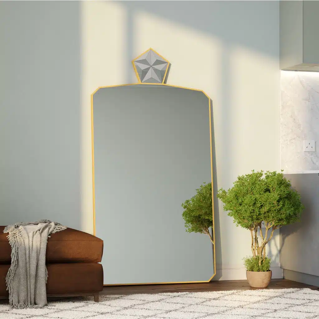 Handmade Asymmetrical Wood Mirror for Living Room & Bedroom | Multi-functional Stand, Wall or Shelf Decor