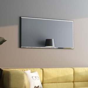 Rectangular beveled wall mirror with a handmade wooden frame, suitable as a floor, full-length, leaner, or overmantle mirror for stylish interiors