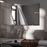 Rectangular beveled wall mirror with a handmade wooden frame, suitable as a floor, full-length, leaner, or overmantle mirror for stylish interiors