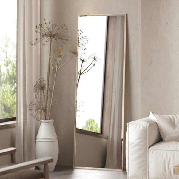 Rectangular beveled wall mirror with a handmade wooden frame, suitable as a floor, full-length, leaner, or overmantle mirror for stylish interiors