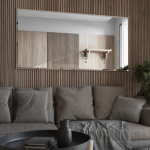 Rectangular beveled wall mirror with a handmade wooden frame, suitable as a floor, full-length, leaner, or overmantle mirror for stylish interiors