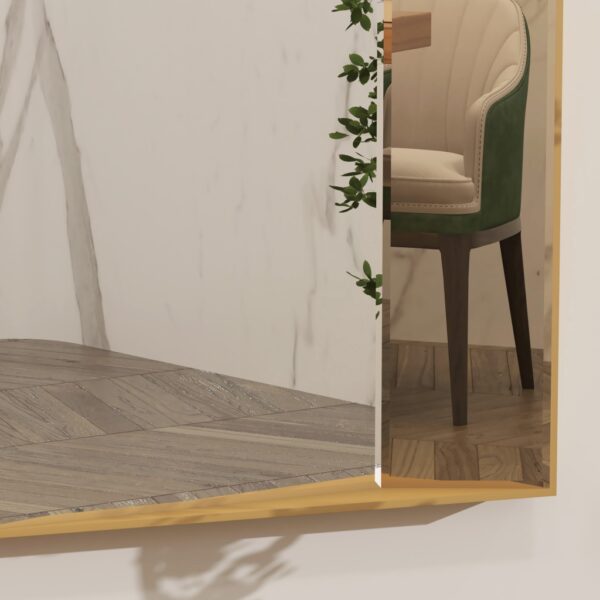 Luxurious full-length wall mirror with a sleek wooden frame, available in black with black-tinted mirror paneling and gold with rose-gold tinted mirror. Featuring a unique half-and-half design with precision beveled edges and an inward angle for a layered effect, this designer mirror adds depth and elegance to modern and classic interiors alike. Ideal for entryways, living rooms, and bedrooms as a functional art piece.