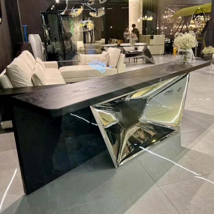 Handmade inox stainless steel console table with a mirror finish