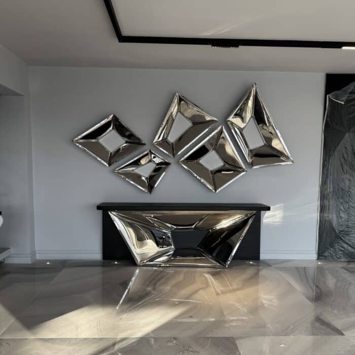 Handmade inox stainless steel console table with a mirror finish