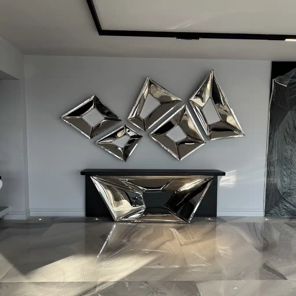 Handmade inox stainless steel console table with a mirror finish
