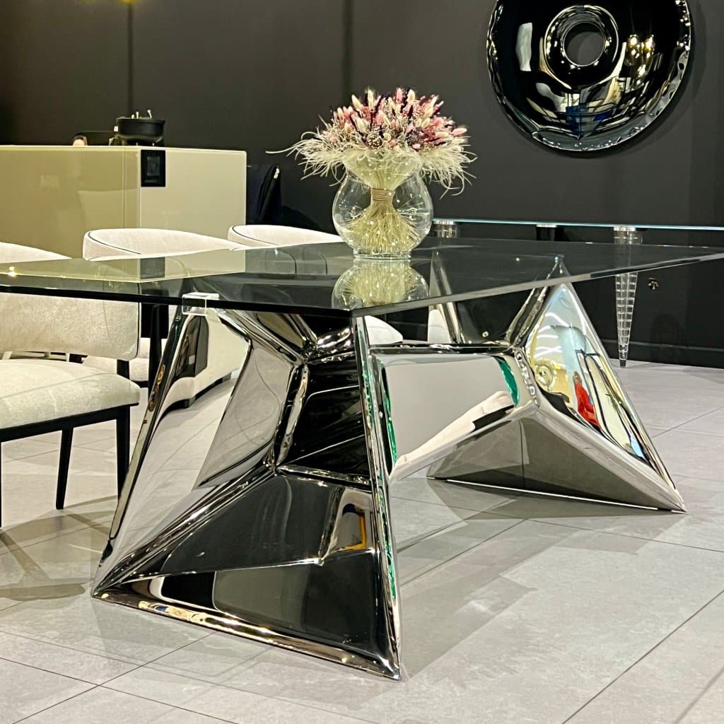 Mirror-polished stainless steel dining table base