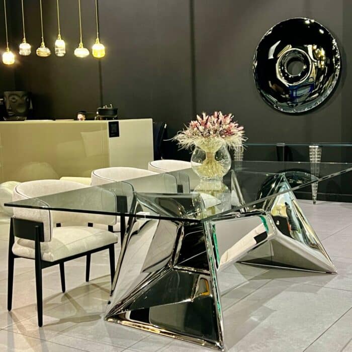 Mirror-polished stainless steel dining table base