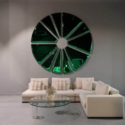 Unique stainless steel wall art with radial segments