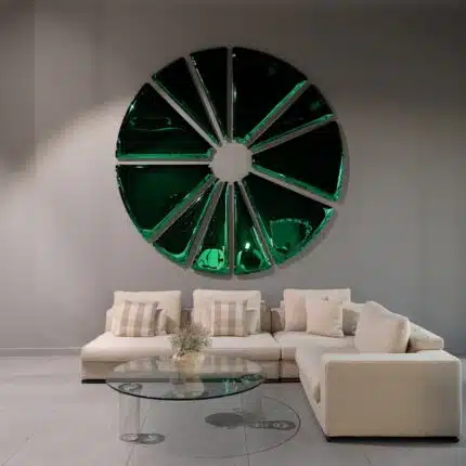 Unique stainless steel wall art with radial segments