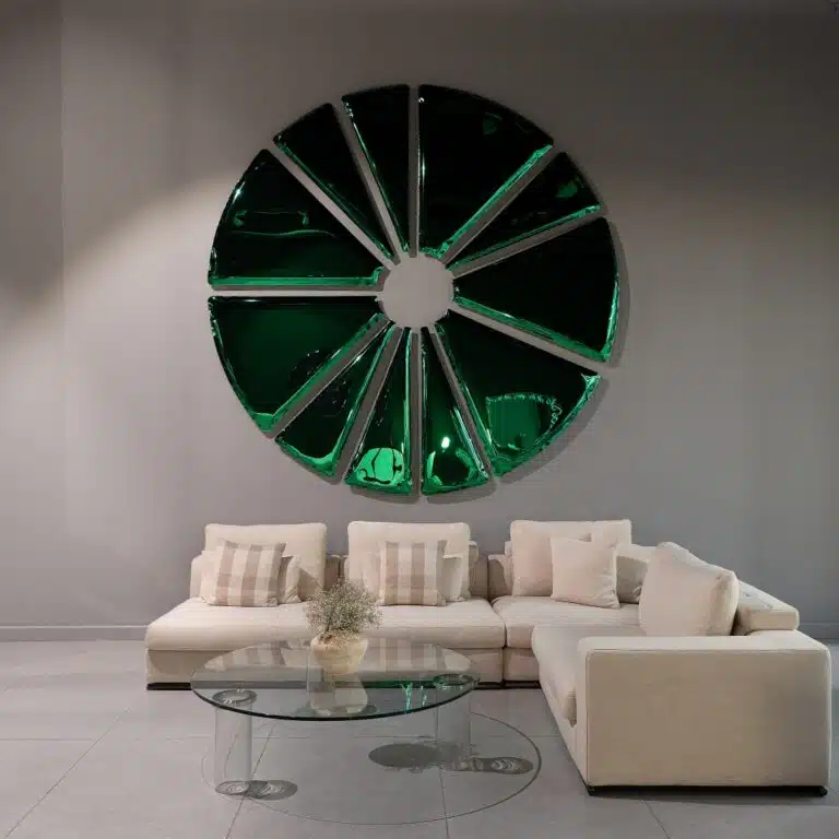 Unique stainless steel wall art with radial segments