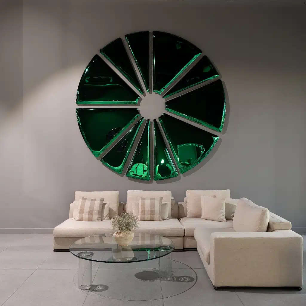 Unique stainless steel wall art with radial segments