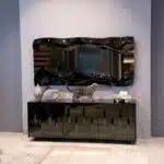 Luxury Wavy Black Tinted Glass Wall Mirror – Handmade 3D Designer Mirror for Modern Interiors