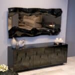 Luxury Wavy Black Tinted Glass Wall Mirror – Handmade 3D Designer Mirror for Modern Interiors