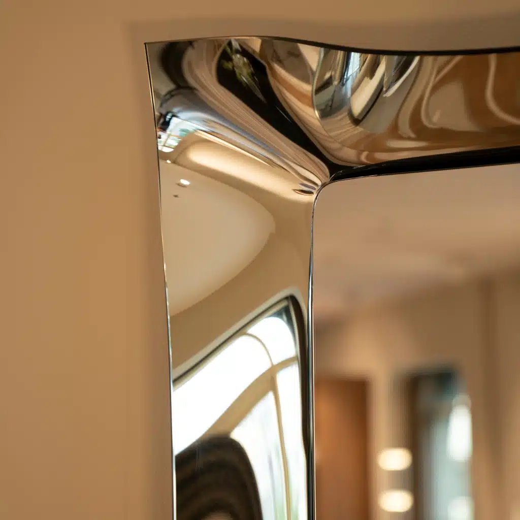 Luxury Wavy Bronze Tinted Glass Wall Mirror – Contemporary 3D Designer Mirror for Elegant Home Decor