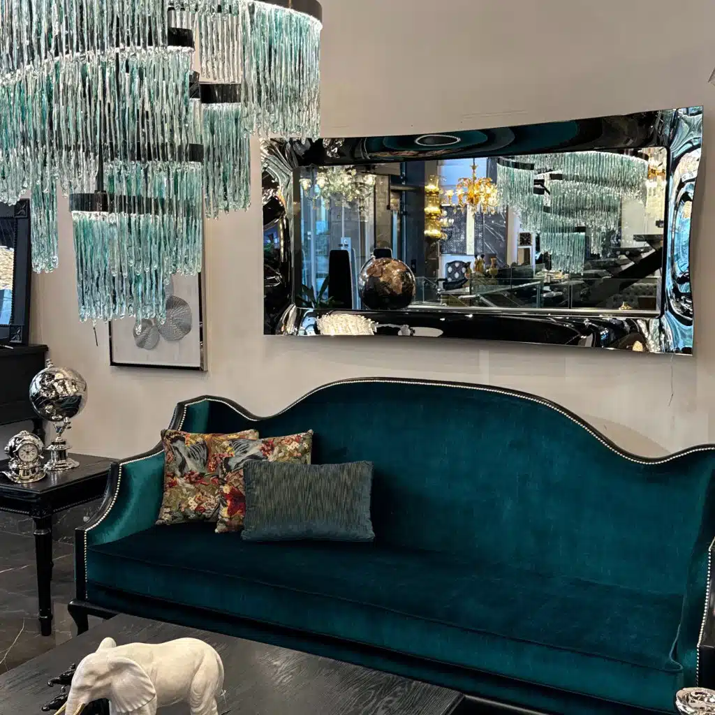 Luxury Wavy Bronze Tinted Glass Wall Mirror – Contemporary 3D Designer Mirror for Elegant Home Decor