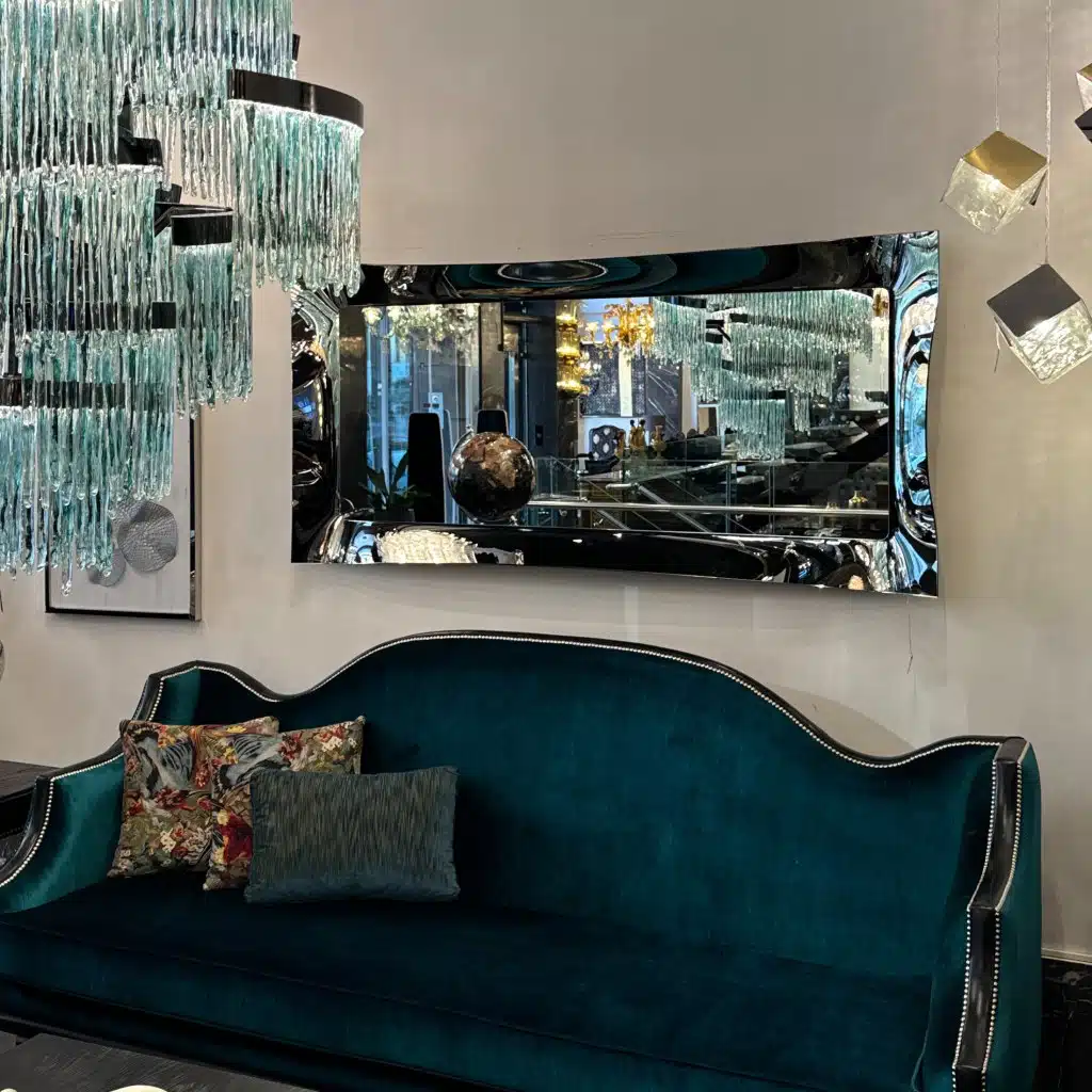 Luxury Wavy Bronze Tinted Glass Wall Mirror – Contemporary 3D Designer Mirror for Elegant Home Decor