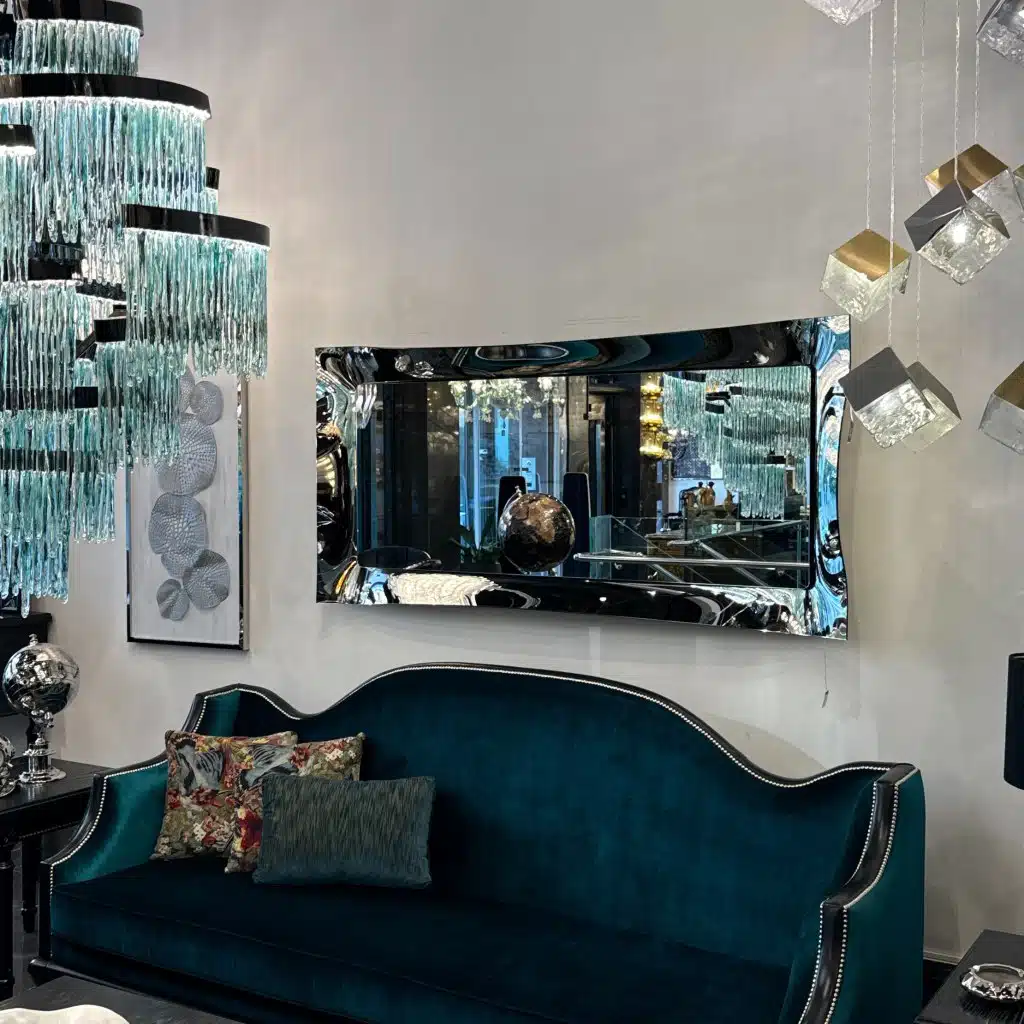 Luxury Wavy Bronze Tinted Glass Wall Mirror – Contemporary 3D Designer Mirror for Elegant Home Decor