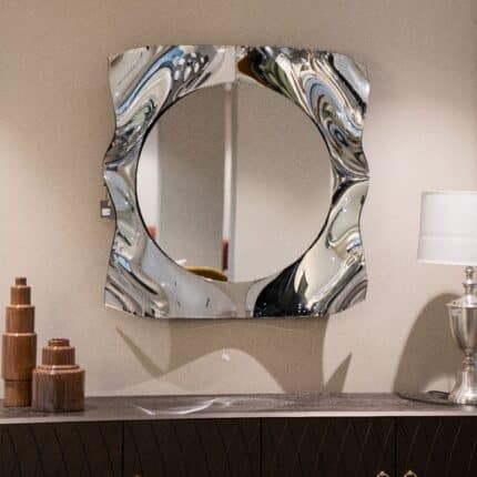 2. Silver Tinted Wavy Square Glass Mirror – Artistic Handcrafted Mirror