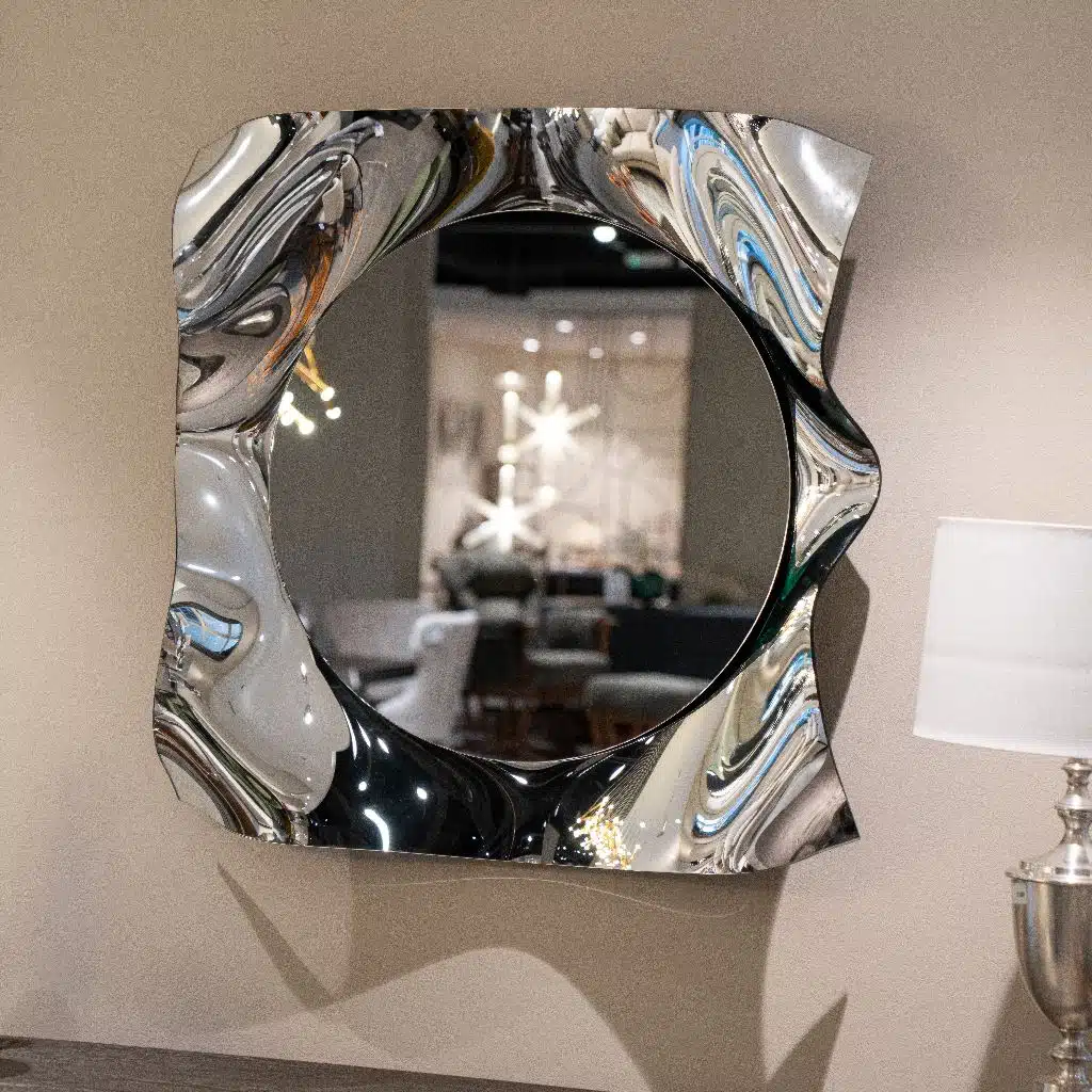 2. Silver Tinted Wavy Square Glass Mirror – Artistic Handcrafted Mirror