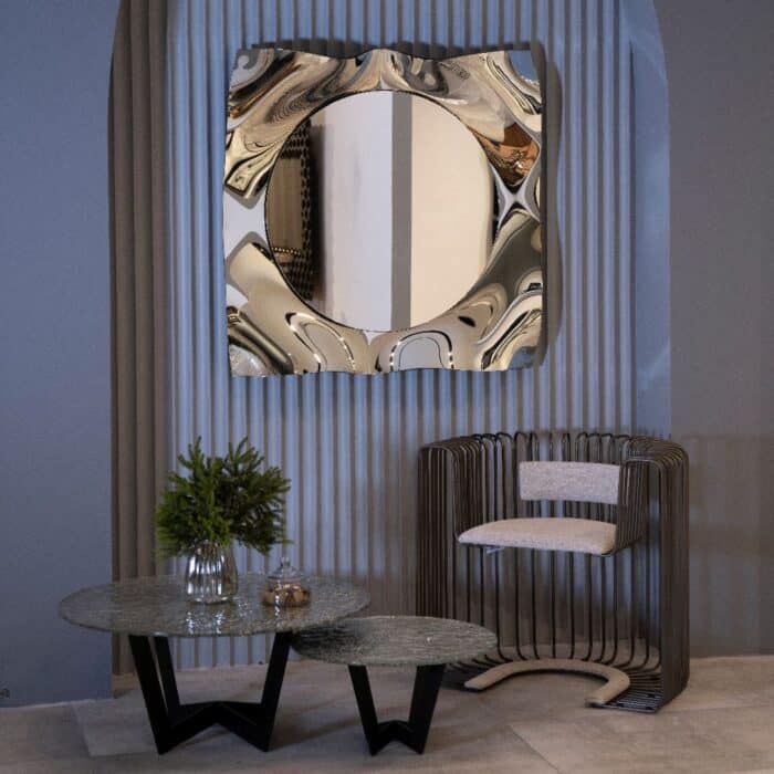 2. Silver Tinted Wavy Square Glass Mirror – Artistic Handcrafted Mirror