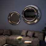 High-end silver-tinted large wall mirror with sculptural glass design