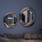 High-end silver-tinted large wall mirror with sculptural glass design