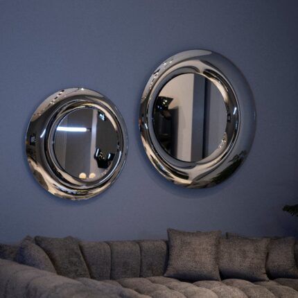 High-end silver-tinted large wall mirror with sculptural glass design