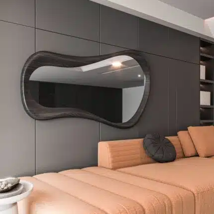 Handmade organic wall mirror with teak wood frame