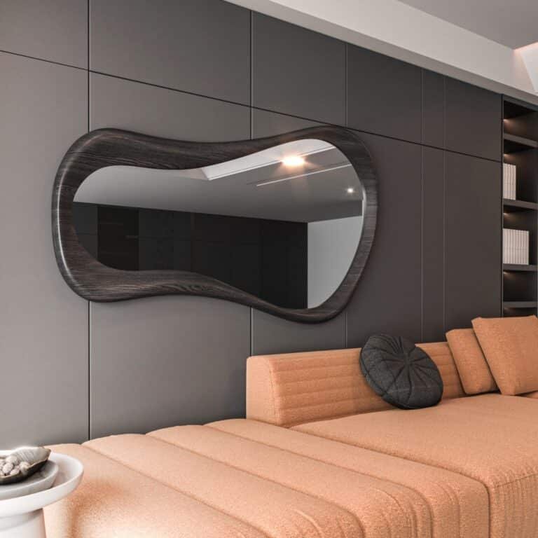 Handmade organic wall mirror with teak wood frame