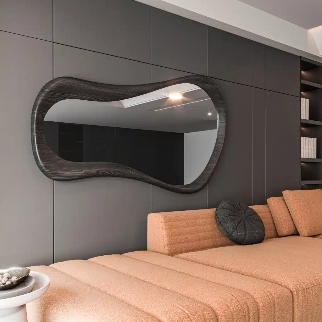 Handmade organic wall mirror with teak wood frame