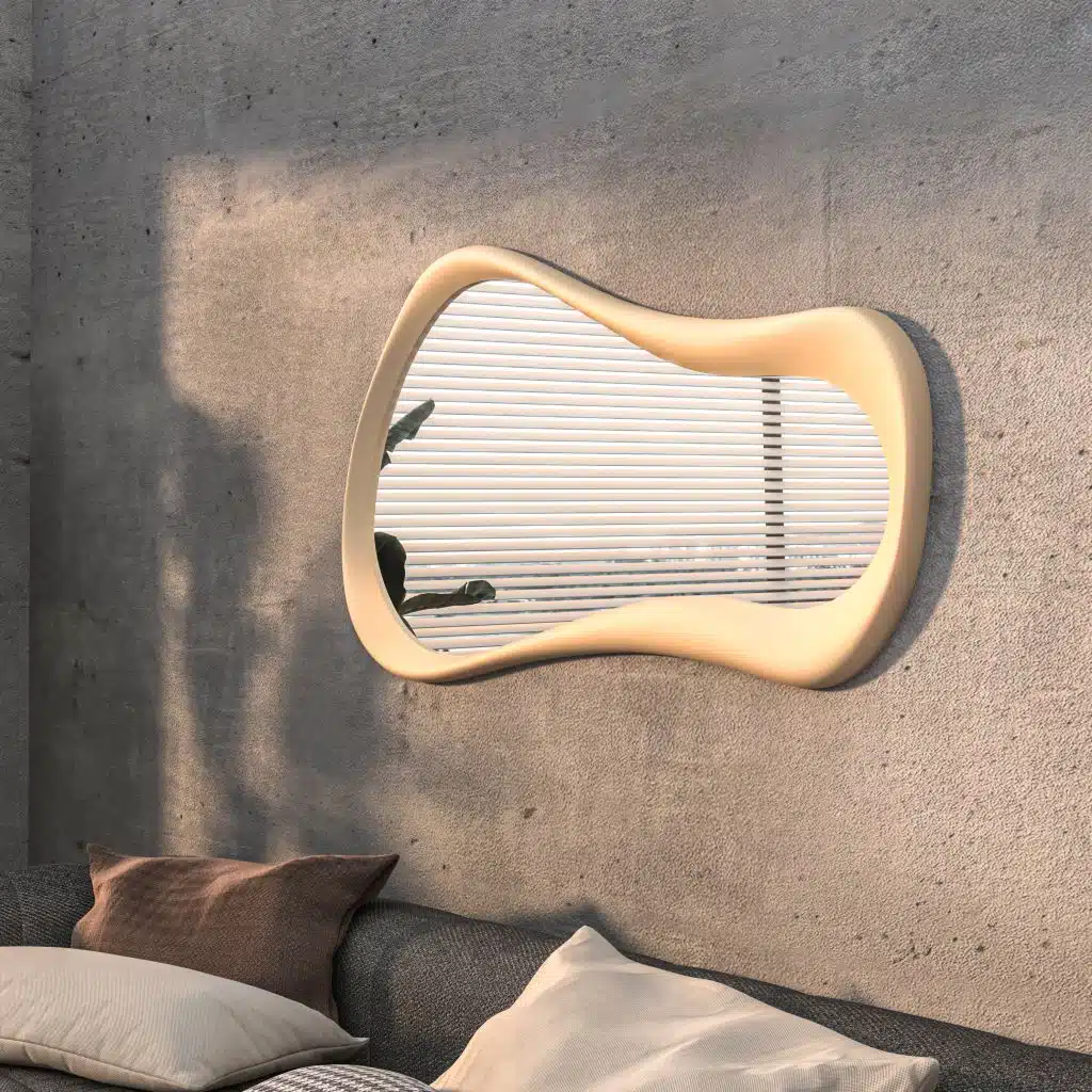 Freeform water droplet wall mirror in semi-matt gold finish