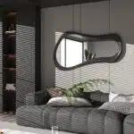 Modern organic wall mirror in espresso wood finish