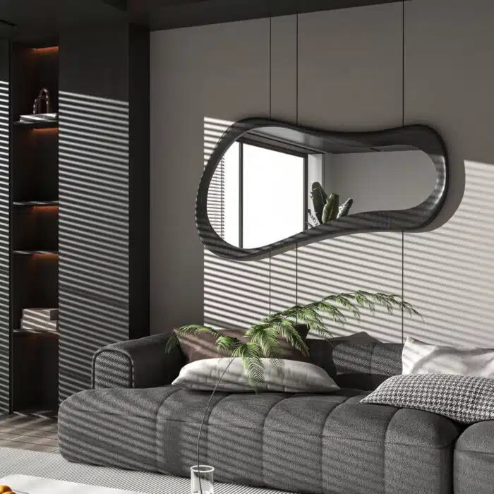 Modern organic wall mirror in espresso wood finish