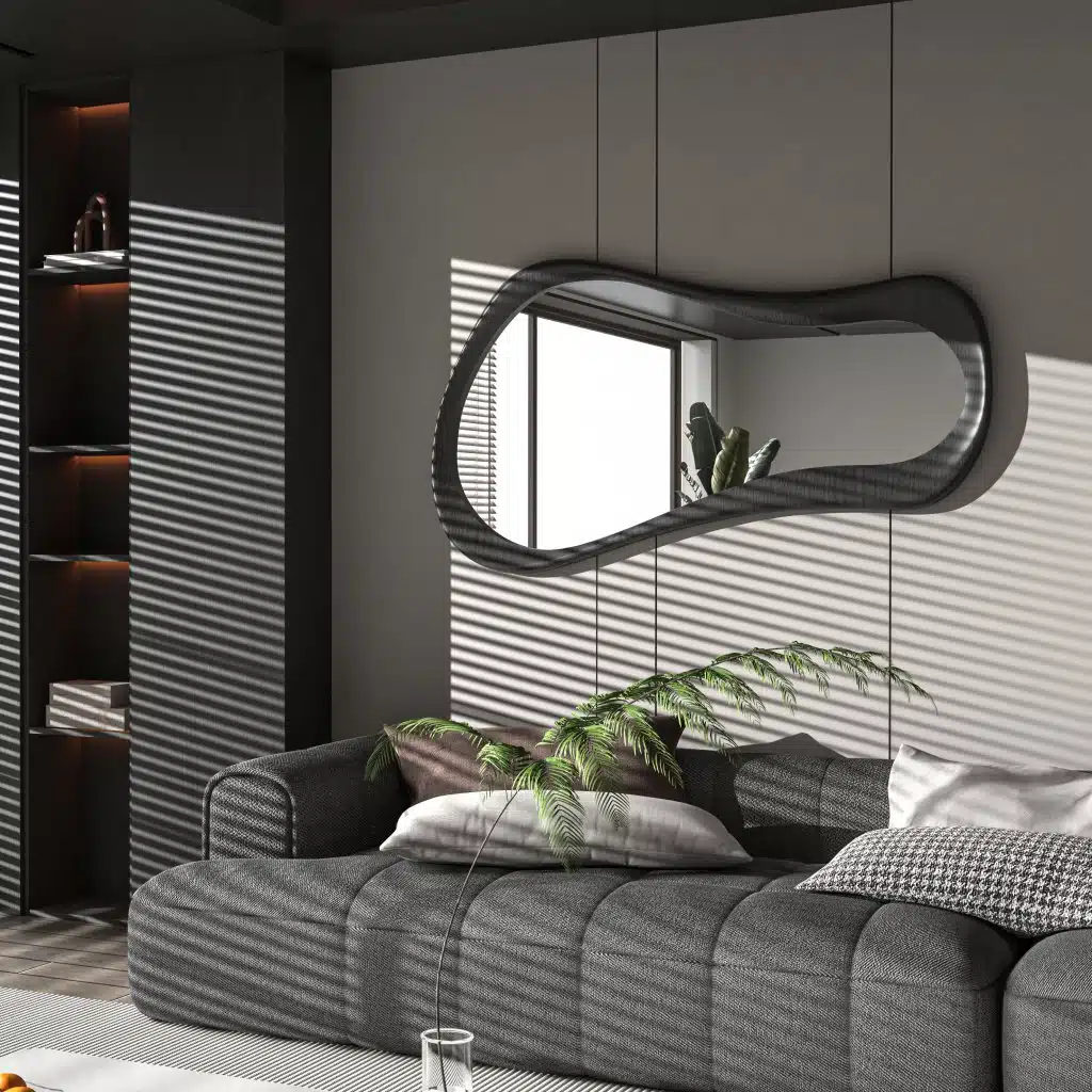Modern organic wall mirror in espresso wood finish