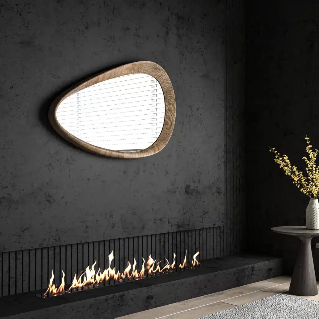 Designer wall mirror with lightly steamed beech frame