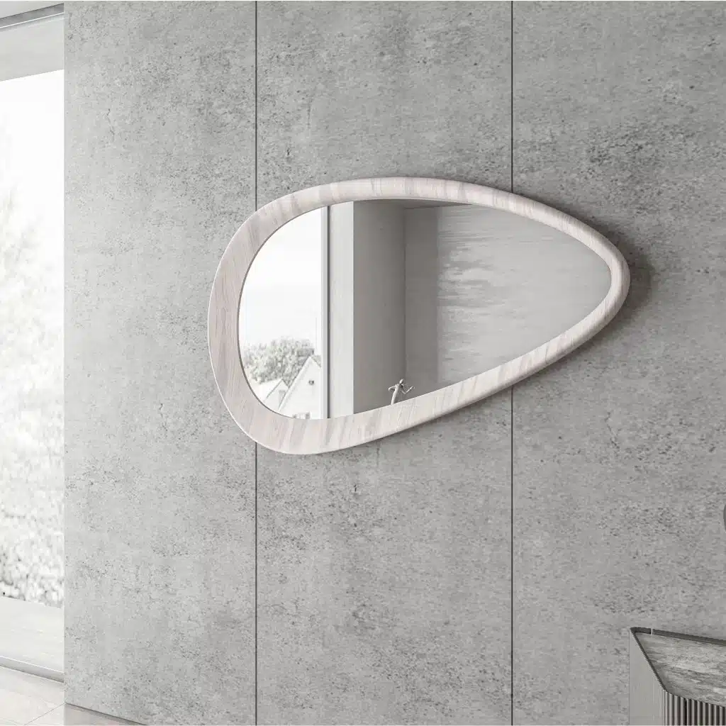 Organic pebble wall mirror with white wood varnish frame