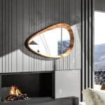 Sculptural decorative wall mirror in pine wood frame