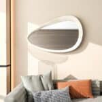 Organic pebble wall mirror with white wood varnish frame