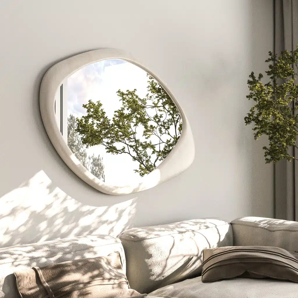 White wood frame wall mirror