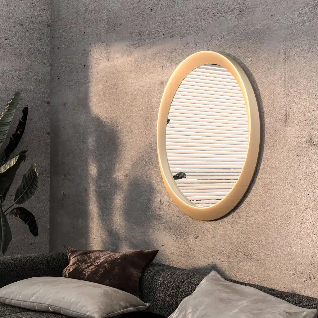 Semi-matt gold round wall mirror handmade