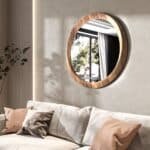 Lightly steamed beech round wooden mirror