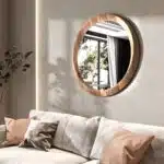 Lightly steamed beech round wooden mirror