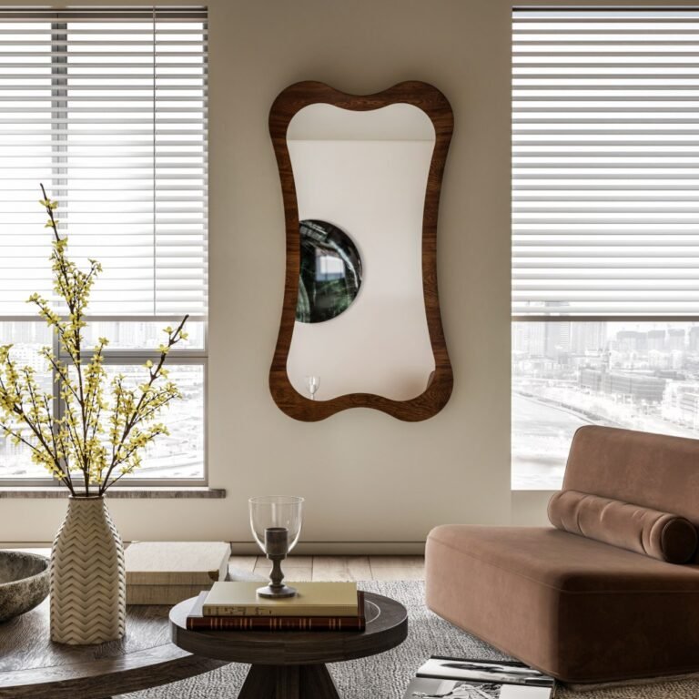 • Custom wooden wall mirror in Walnut finish
