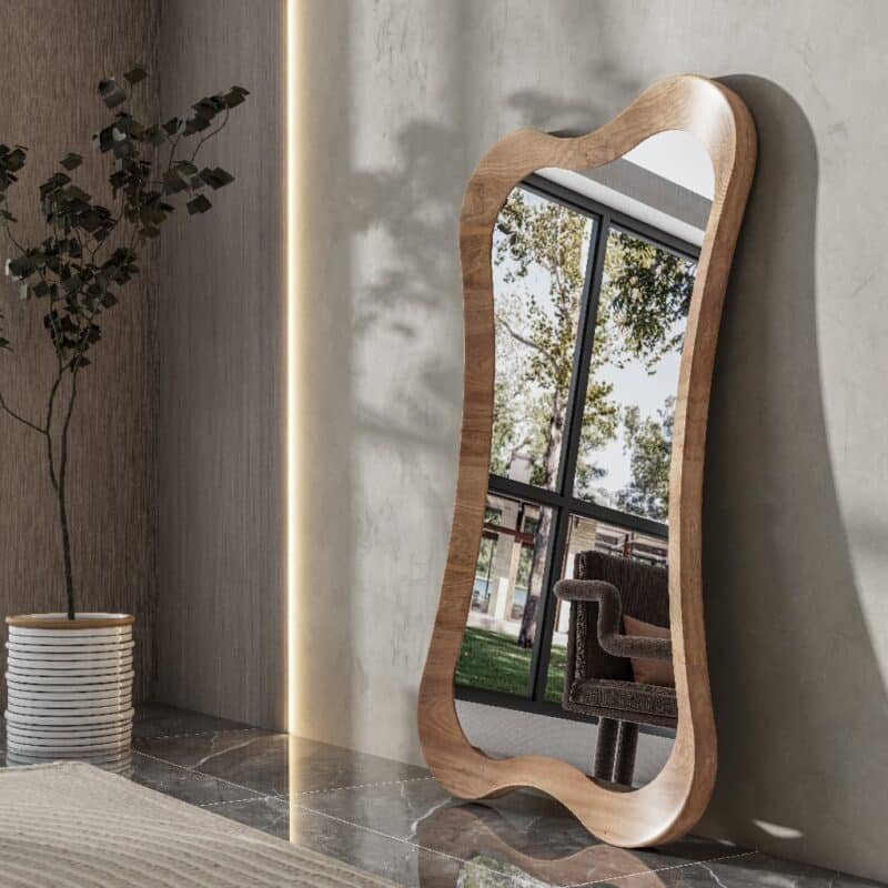 • Handmade wall mirror in Oak finish