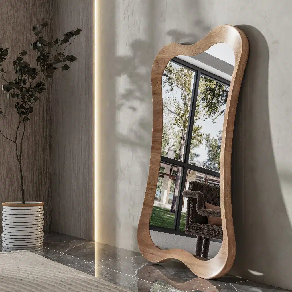 • Handmade wall mirror in Oak finish