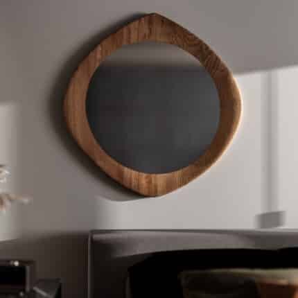 handmade hourglass wall mirror in Walnut finish