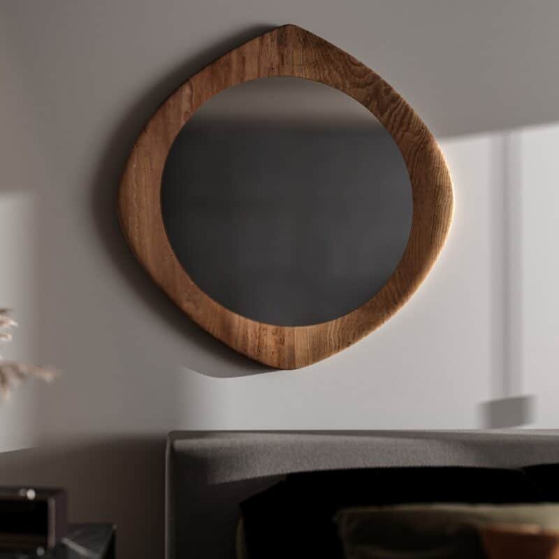 handmade hourglass wall mirror in Walnut finish