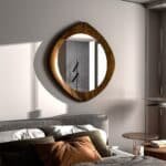 handmade hourglass wall mirror in Walnut finish