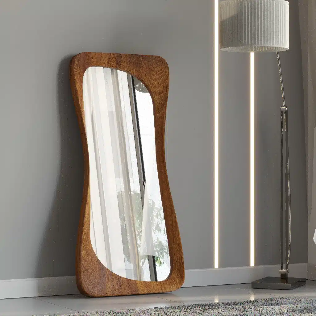 Designer organic wall mirror in Walnut finish