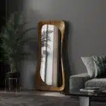 Designer organic wall mirror in Walnut finish